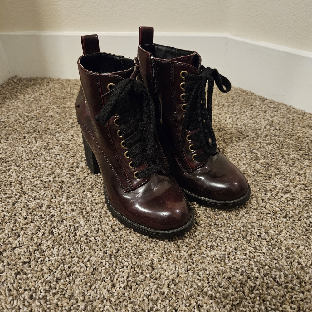 Steve Madden Dark Red Heeled "Lace-Up" Boots